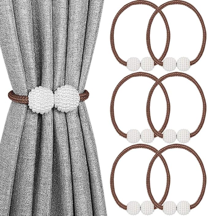 Melaluxe 6 Pack Magnetic Curtain Tiebacks, Decorative Curtain Holdbacks for Window Décor (Coffee)