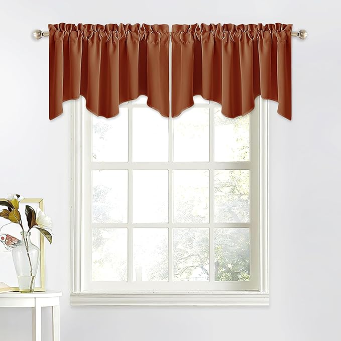 NICETOWN Burnt Orange Curtain Valance for Windows Modern Rod Pocket Valance Window Treatments 2 Panels Short Valances for Kitchen Windows Bathroom Bedroom, 52 x 18 inch