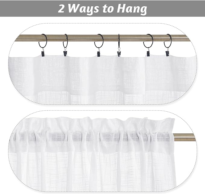 RYB HOME Short Kitchen Valances and Curtain Set, Privacy White Linen Swag Curtains, Semi Sheer Bathroom Tiers for Small Windows, 36 x 36 inch, 1 Pair