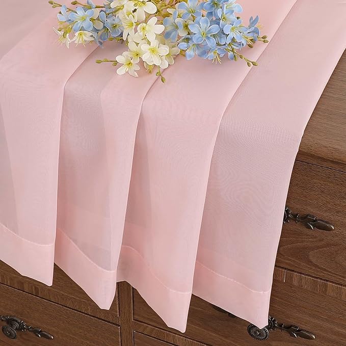 Blush Pink Small Sheer Curtains 2 Panels Set, Kitchen Curtains 36 Inch Length, Elegant Light Filtering Short Window Drapes for Living Room Bedroom, Dual Rod Pocket Design, 2x42Wx36L Inches