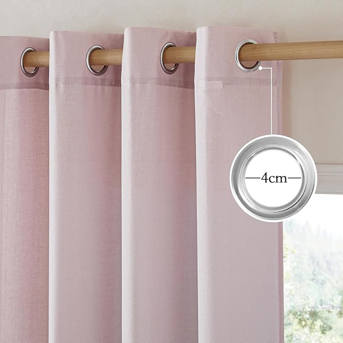 NICETOWN Blush Pink Linen Curtains for Kitchen, Thick Flax Small Window Treatments Semi Sheer Privacy Assured with Light Through for Cafe/Bathroom, W55 x L144, 2 Panels