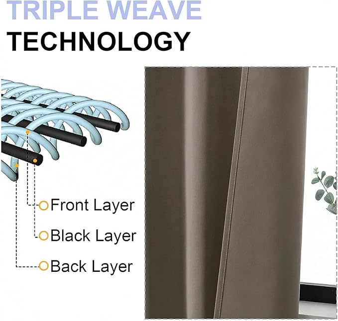 Simplebrand Ava Latte Blackout Curtains for Bedroom 63 Inch Length 2 Panels Set, Privacy Thermal Insulated Rod Pocket Door Window Curtains for Patio French Door Front Door, W40 x L63 Inch, Latte