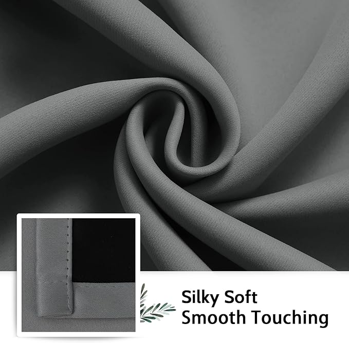 SimpleHome 100% Blackout Curtains for Bedroom,Thermal Insulated Grey Grommet Window Drapes Room Darkening Curtains for Living Room with Black Back,52 x 54 Inch,2 Panels