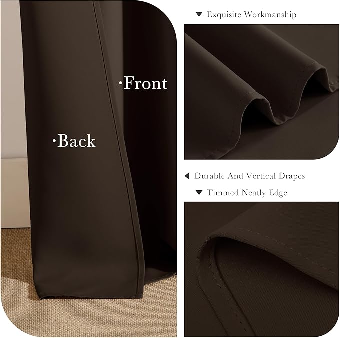 Pony Dance Short Curtains for Bathroom Window, Small Half Drapes for Kitchen Windows, Energy Saving Curtain Tiers for Basement, Wide 29 x Long 24 inches per Panel, Brown, Set of 2