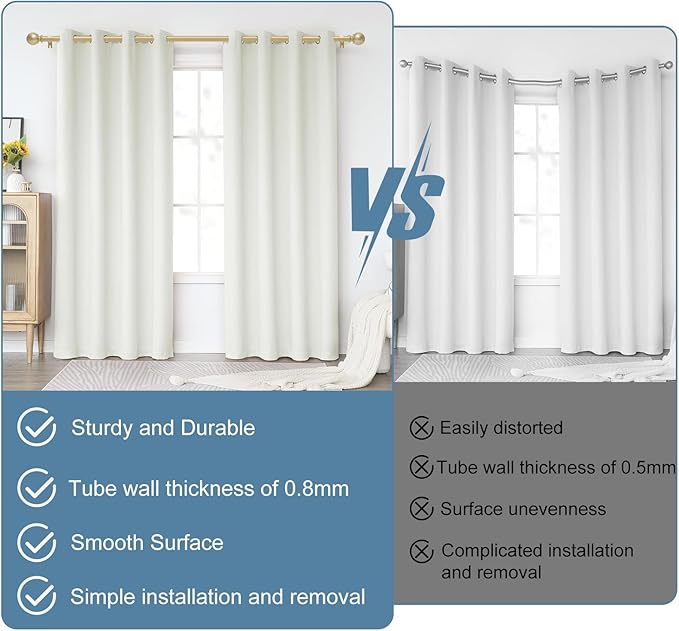 Gold Curtain Rods for Windows 48 to 84,5/8 Inch Black Heavy Duty Metal Curtain Rods Set - Rustic Decorative Drapery Rods with Brackets for Farmhouse, Bedroom