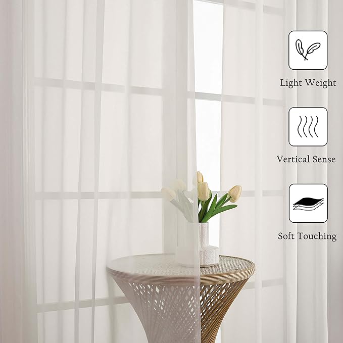 Lecloud Ivory Sheer Curtains 120 Inches Long 2 Panels, Extra Wide Farmhouse Elegant Light Filtering Window Curtains, Solid Airy Voile Sheer Curtain for Living Room Balcony Big Windows, 59" W x 120" L