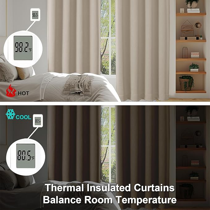 Simplebrand Ava Biscotti Beige Blackout Curtains for Bedroom 96 Inches Long 2 Panels, Solid Thermal Insulated, Energy Saving Nursery Window Treatment Curtains Blackout Drapes, W40 x L96 Inch