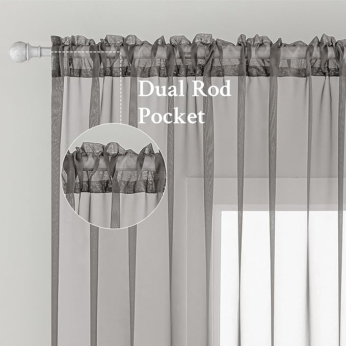 MIULEE 2 Panels Solid Color Sheer Window Curtains Elegant Window Voile Panels/Drapes/Treatment for Bedroom Living Room (54X108 Inches Grey)
