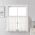 Lecloud Leia Ivory Sheer Kitchen Curtains 24 Inch Length 2 Pcs, Jacquard Leaf Textured Voile Short Curtains with Dual Rod Pocket, Farmhouse Bedroom Living Room Tiers, Each Panel 28" W x 24" L