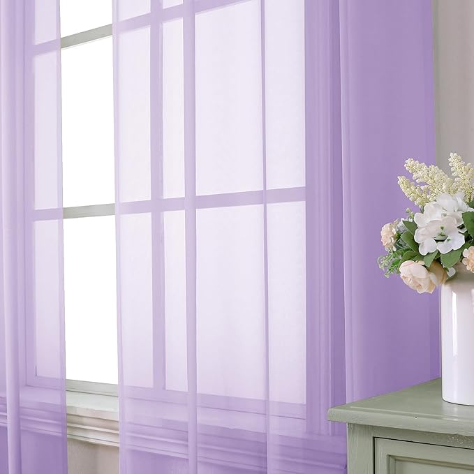 Aiyufeng Light Purple Sheer Curtain Panels Pair Sold 96 Inch Length, Light Filtering Window Curtain Drapes Treatment for Kitchen, Bedroom/Children Room, Voile Top Dual Rod Pocket, 2 Pack of 42 x 96"