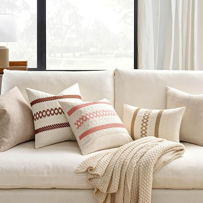 MIULEE Set of 2 Coral Red Boho Valentines Decorative Lumbar Pillow Covers 12x20 Inch Farmhouse Rustic Couch Throw Pillows Modern Spring Cushion Covers Cute Macrame Woven Home Decor for Bed Sofa Chair