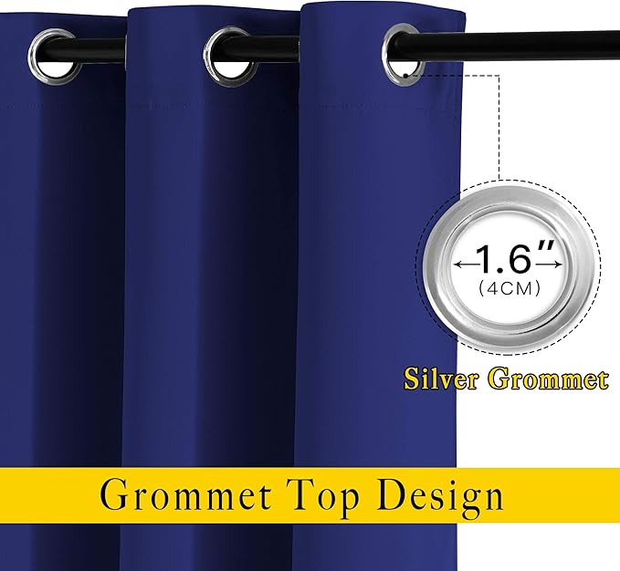 NICETOWN Bedroom Blackout 102 inch Curtains for Sliding Glass Door - Grommet Thermal Insulated Solid Luxury Window Treatments Sound Reducing for Living Room (W66 x L102, Navy Blue, Set of 2)