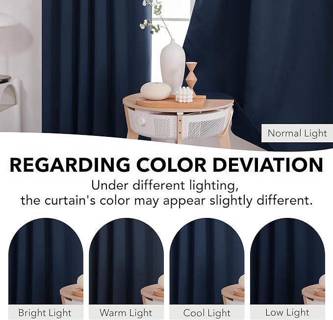 Deconovo Blackout Curtains, Thermal Insulated, W52 x L72 2 Panels, Back Tab, Machine Washable, Room-Darkening Drapes for Bedroom/Living Room Navy Blue
