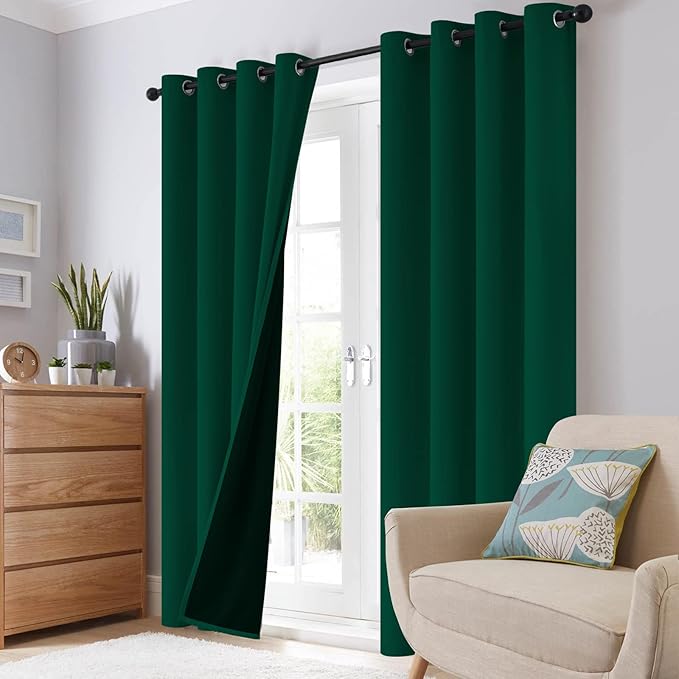 SimpleHome 100% Blackout Curtains for Bedroom,Thermal Insulated Dark Green Grommet Window Drapes Room Darkening Curtains for Living Room with Black Back,52 x 72 Inch,2 Panels