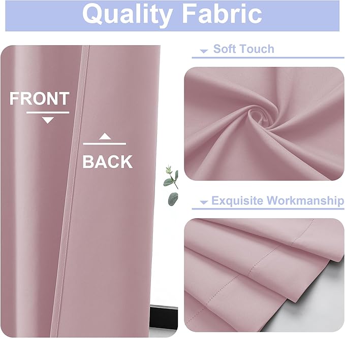 Simplebrand Ava Blush Short Blackout Curtains for Bedroom 45 Inches Long 2 Panels Set, Solid Thermal Insulated, Energy Saving Window Treatment Curtains Blackout Drapes, W40 x L45 Inch, Blush