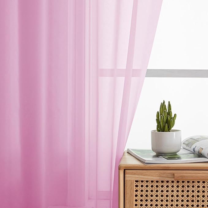 Simplebrand Pink Sheer Curtains 84 Inches Long, Light Filtering Rod Pocket Solid Color Window Sheer Curtain Panels, Elegant Curtains & Drapes for Living Room, Bedroom 2 Panels (42" W x 84" L)