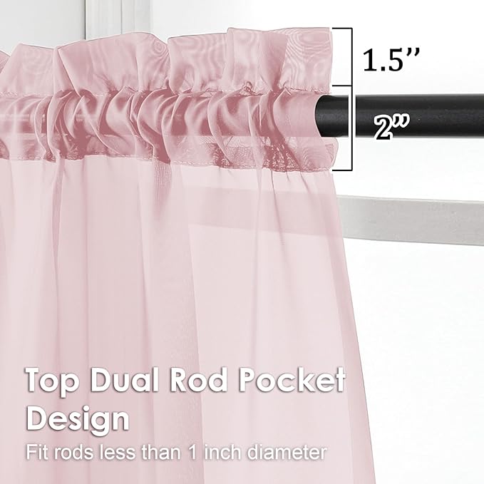 OVZME Blush Pink Sheer Curtains 45 Inches Long 2 Panels - Soft Light Filtering Window Sheer Panels for Living Room/Bedroom, Top Dual Rod Pocket, 1 Pair, Each 42Wx45L Inches