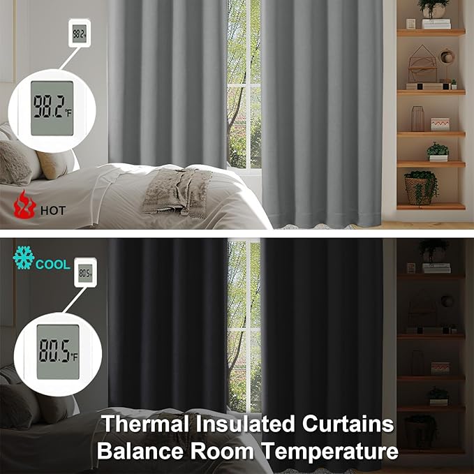Simplebrand Ava Light Grey Blackout Curtains for Bedroom, 78 Inch Length, 2 Panels Set, Privacy Thermal Insulated Rod Pocket Window Curtains for Patio, French Door, W40 x L78 Inch