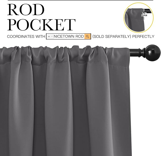 NICETOWN Blackout Curtains Panels for Bedroom - Thermal Insulated Rod Pocket Window Blackout Drapes/Draperies for Living Room (2 Panels, W42 x L63 inches, Grey)