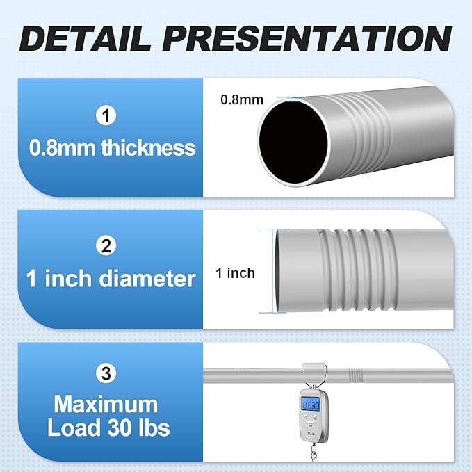 CorkLatta Silver Shower Curtain Rod 31 to 104 Inch,1 Inch Diameter Adjustable Spring Tension Curtain Rod No Drilling Stainless Steel Telescoping Rod,No Rust
