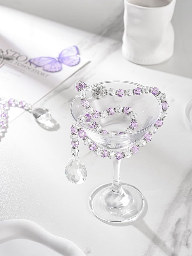 SUQ I OME 2 Pack of Luxury Crystal Beaded Magnetic Curtain Tieback and Holdback Curtain Clips Curtain Buckle Curtain Holder Blingbling Curtain Holdbacks for Drapes,Purple