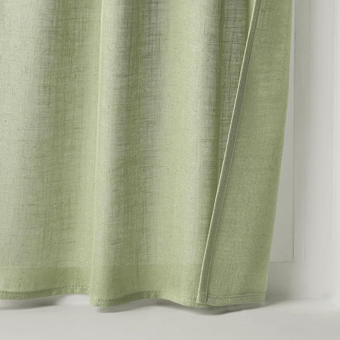 MIULEE Sage Green Kitchen Curtains 30 Inch Length 2 Panels, Soft Thick Linen Textured Semi Sheer Light Filtering Short Cafe Tier Curtains for Small Half Window Bathroom Laundry Back Tab Rod Pocket