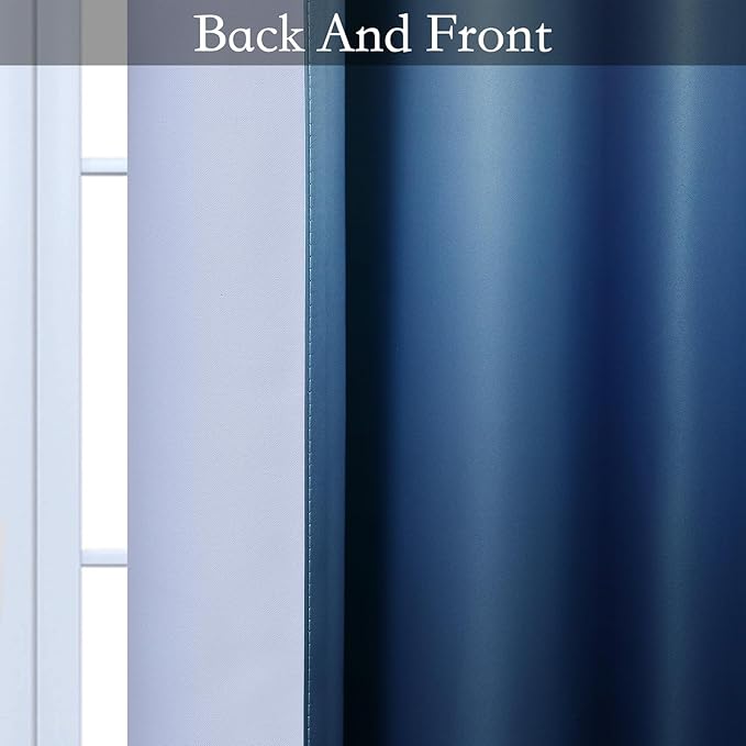 SimpleHome Ombre Curtains 52 x 63 Inch for Bedroom 2 Panels, Gradient Grey White to Blue Light Blocking Thermal Insulated Grommet Room Darkening Window Curtain/Drapes for Living Room