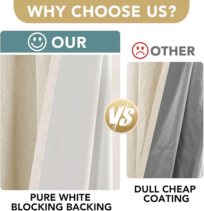 H.VERSAILTEX 100% Blackout Curtains for Bedroom Thermal Insulated Linen Textured Curtains Heat and Full Light Blocking Drapes Living Room Curtains 2 Panel Sets, Bleached Sand, 52x54 Inch