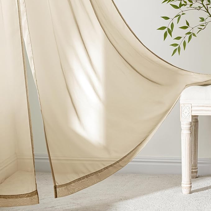MIULEE Beige Sheer Curtains 63 Inches Long, 4 Panels Set, Rod Pocket Voile Drapes Light Filtering and Semi Transparent, Elegant Window Treatments for Bedroom Living Room,42 x 63 Inches