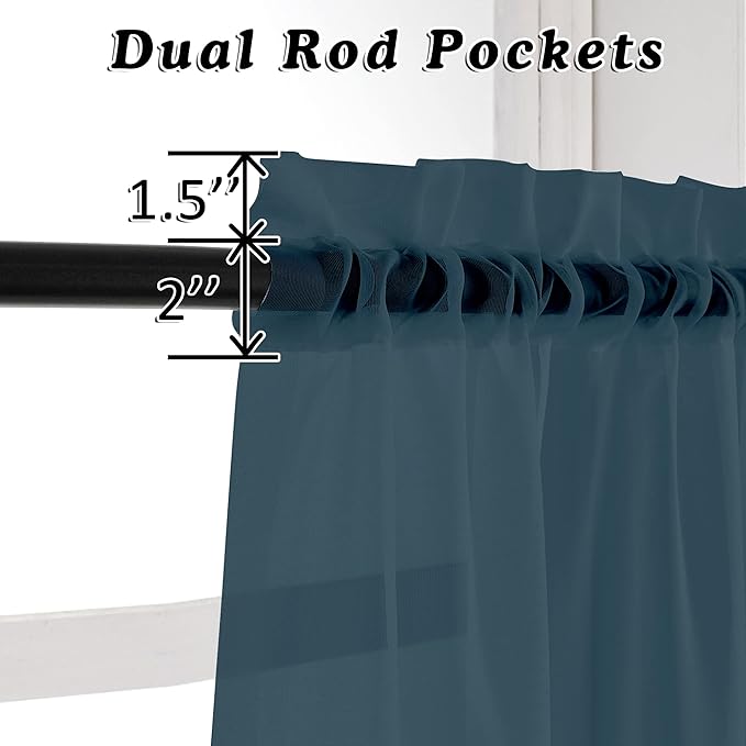 OVZME Dusty Blue Sheer Curtains 108 Inches Long, Light Filtering Semi Transparent Lightweight Voile Rod Pocket Window Curtains for for Yard, Patio, Villa, Parlor, W42 x L108, Set of 2 Panels