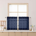 Chyhomenyc Navy Blue Sheer Curtains 24 Inch Length, Light Filtering Leaf Tufted Textured Small Window Kitchen Curtain Over Sink, Short Half Window Curtains for Bathroom Basement, 30" Wx24 L, 2 Panels