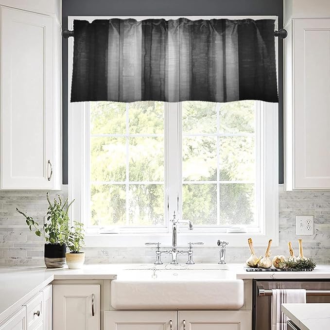 Emvency 2 Pack Dark Grey Valances Window Treatments, Gray Striped Abstract Blackout Drapes Adjustable Curtain for Windows Living Room Kitchen Over Sink, 52x18 Inch Rod Pocket Valances