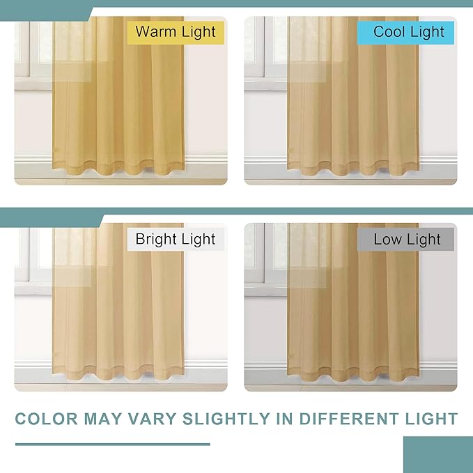 DWCN Taupe Sheer Curtains Semi Transparent Voile Rod Pocket Curtains for Bedroom and Living Room, 52 x 95 inches Long, Set of 2 Panels