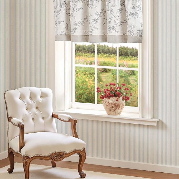 jinchan Linen Kitchen Valance for Windows 16 Inch Gray Floral Double Layer Valance Living Room Laundry Room Darkening Rustic Cottagecore Farmhouse Flower Window Treatment 1 Panel Grey on Linen
