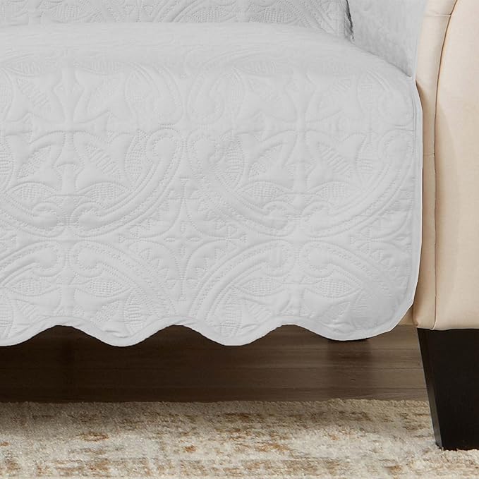 Great Bay Home Reversible Loveseat Cover - Washable Slipcover Furniture Protector with Elastic Straps - Perfect for Kids & Pets - Quilted & Stitched Detail (White/Sand)