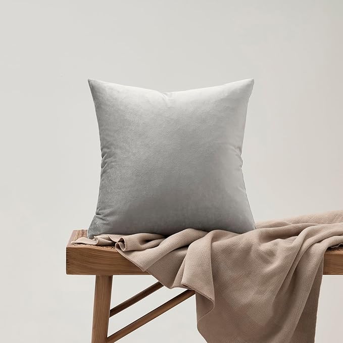 GIGIZAZA Pillow Covers 22x22 Silver Grey Set of 2 Velvet Square Throw Pillow Covers Modern Decorative Pillows for Living Room Couch Luxury Big Pillow Cases