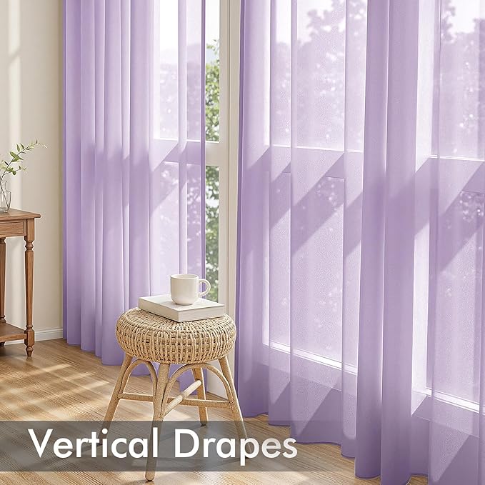 MIULEE Light Purple Sheer Curtains 63 Inches Long, 4 Panels Set, Lavender Light Filtering Rod Pocket Voile Drapes for Living Room and Bedroom, Airy Soft Fabric Window Treatments, 42 x 63 Inches