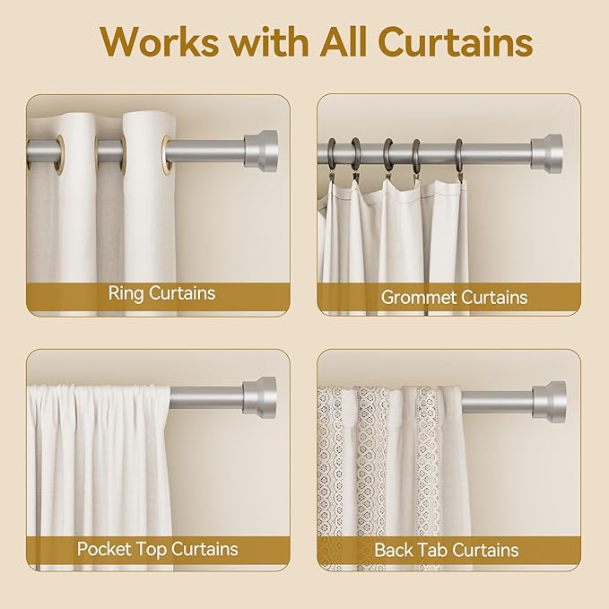 YaFex Curtain Rods 2 Pack 32-118 Inch, Heavy Duty 1 Inch Curtain Rod, Silver Long Adjustable Window Treatment Rods,Modern Design, Easy Installation