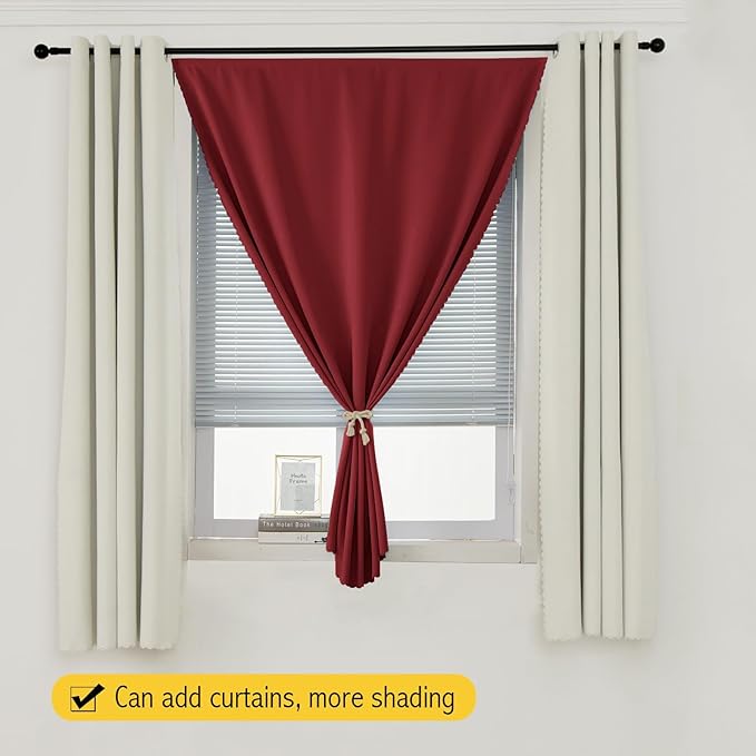 Self Adhesive Curtains, Stick Curtain Blackout Shades Window Cover Curtains for Living Room No Drilling, 47" W X 96" L, Burgundy, 1 Panel