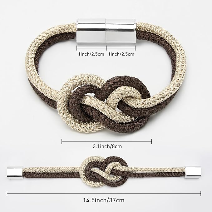 NICEEC 2 Pack Mini Magnetic Curtain Tiebacks Nordic Simple Style Drape Tie Backs Elegant Hand Weave Rope Knot Decorative Curtain Holdbacks for Home & Office Thin Window Drapery (Coffee & Beige)
