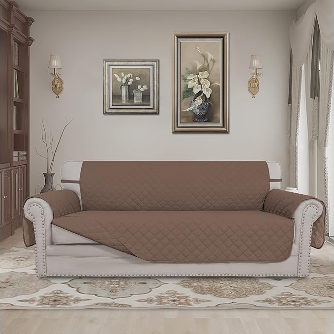 Easy-Going Reversible Oversized Couch Cover for 3 Cushion Couch Sofa Cover for Dogs Water Resistant Furniture Protector Cover with Foam Sticks for Pet (Oversized Sofa, Brown/Brown)