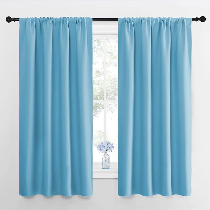 NICETOWN Kitchen Blackout Curtains Panels - Window Treatment Thermal Insulated Room Darkening Rod Pocket Drapes for Bedroom (Teal Blue, Set of 2, 42 by 63 inches Long)