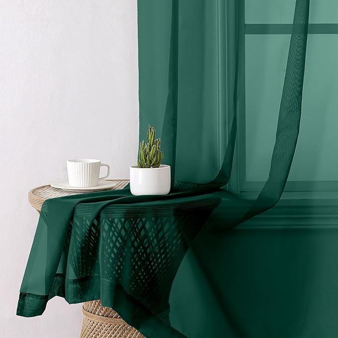 Lecloud Hunter Green Sheer Curtains 78 Inches Long 2 Panels, Airy Voile Solid Curtains, Gauzy Stylish Aesthetic Windows Decor Drapes with Rod Pocket for Bedroom Living Room, Each 42" W x 78" L