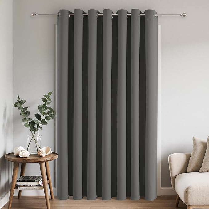 Joydeco Blackout Patio Sliding Door Curtains 84 Inches Long, Grommet Privacy Room Divider Curtains, Extra Wide Thermal Blackout Drapes for Bedroom Living Room (Light Grey, 100Wx84L, 1 Panel)
