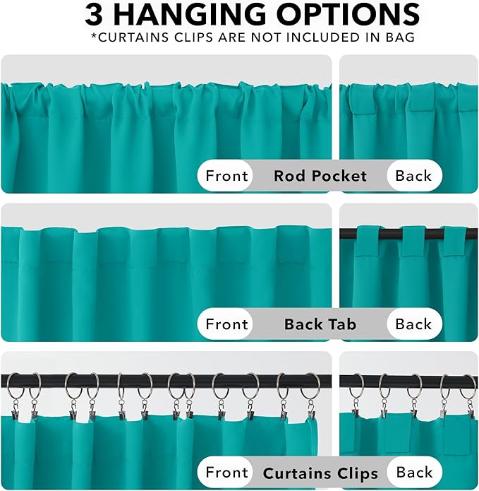 Deconovo Blackout Curtains, Thermal Insulated, W52 x L63 2 Panels, Back Tab, Machine Washable, Room-Darkening Drapes for Bedroom/Living Room Turquoise
