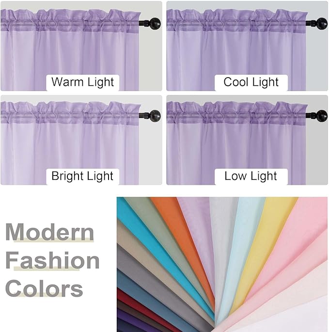 Sheer Lavender Curtains for Bedroom Living Room 90 Inches Long 2 Panels Set, Soft Airy Light Filtering Sheer Window Treatments, Modern Rod Pocket Curtains Drapes, Each 42" Wx90 L Inch