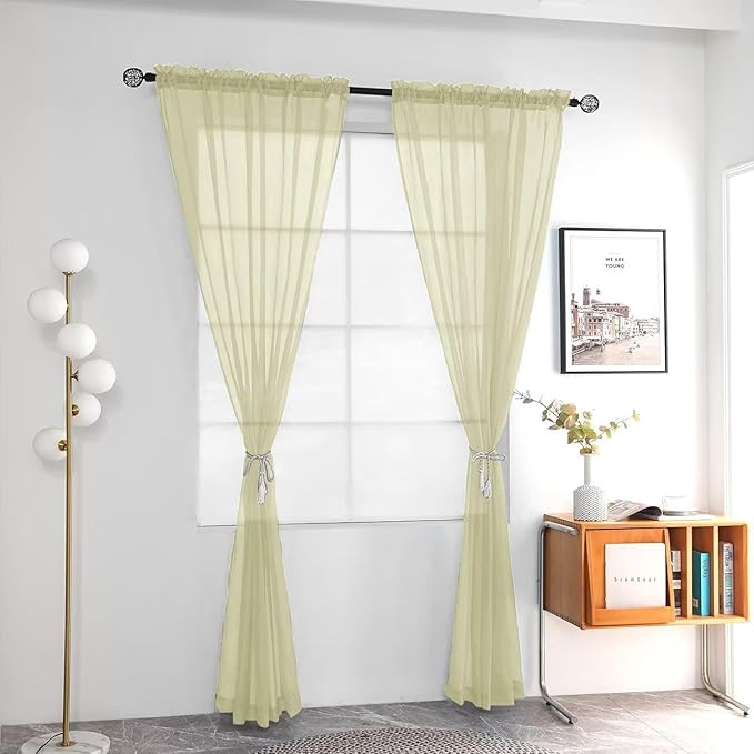 youleyar Solid Sheer Rod Pocket Curtain Voile Draperies 2 Panels White Beige Black Grey Ivory 52 Inch Width 96 Inch Long 1 Pair for Kitchen Bedroom Children Living Room Yard (Sage Green,52Wｘ96L)