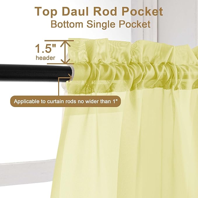 Chyhomenyc Extra Long Sheer Curtains 120 Inches Long 2 Panels Set, Light Filtering Voile Curtain Drapes for Floor to Ceiling Window Patio Sliding Door, 10FT, Lemon