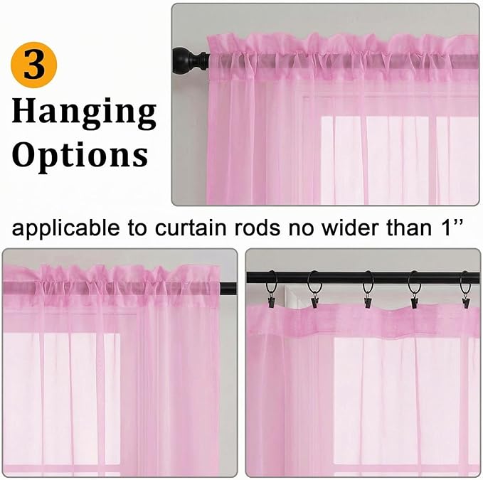 Gwine Sheer Curtains for Living Room 45 inch Length - Light Filtering Voile Window Curtain Panels for Bedroom, Soft Rod Pocket Sheer Curtain Drapes, Each 42Wx45L, 2 Panels, Pink