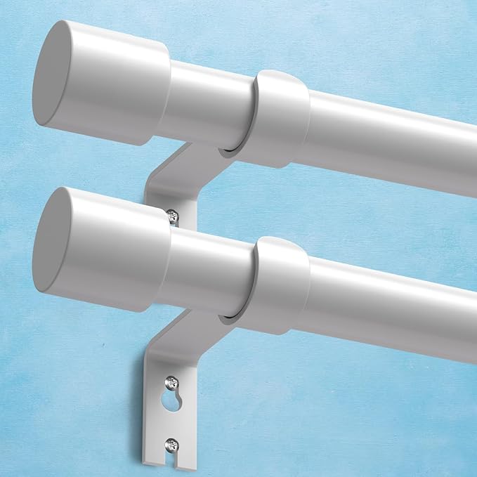 IFELS 2 Pack Heavy Duty Curtain Rods for Windows 48 to 84 Inch, 1 Inch White Curtain Rods Set of 2 Pack for Outdoor, Farmhouse, Bedroom, Adjustable Easy Install Drapery Rod (A2,White,30"-90"-2Pack)